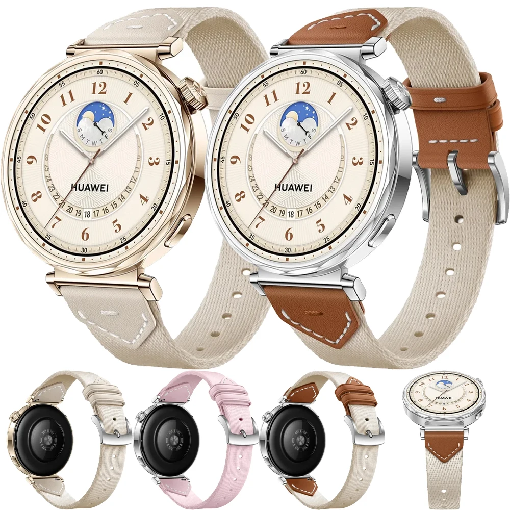 18mm Official Nylon+Leather Strap For Huawei Watch GT6/5/4/GT5 Pro 41/42mm Women Braided Metal Buckle Breathable Wristband Belt