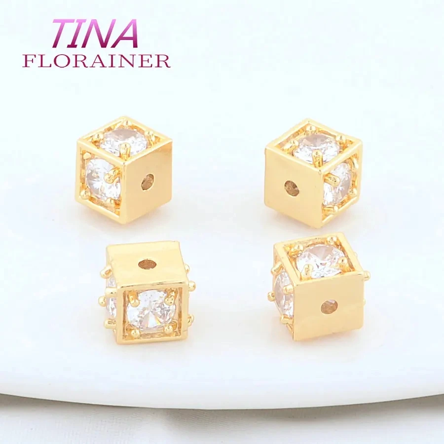

6PCS 4.5*5.5MM 6*7MM 18K Gold Color Plated Brass Square Beads Spacer Beads For Bracelet High Quality Diy Jewelry Accessories