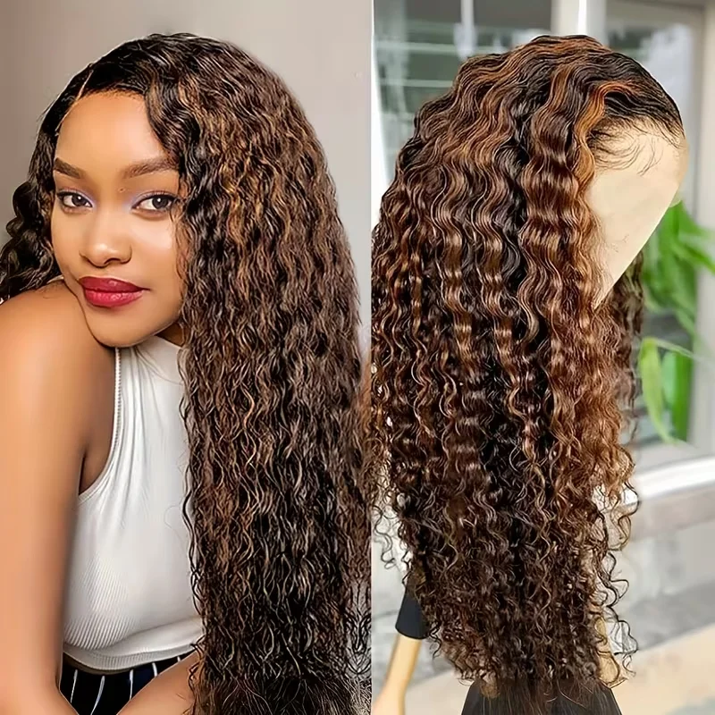موجة عميقة 13x4 الدانتيل شعر مستعار أمامي 1b30 تسليط الضوء على أومبير شعر مستعار مجعد الشعر البشري 13X6 Hd الدانتيل الباروكة الأمامية 36 بوصة 220 كثافة موجة المياه