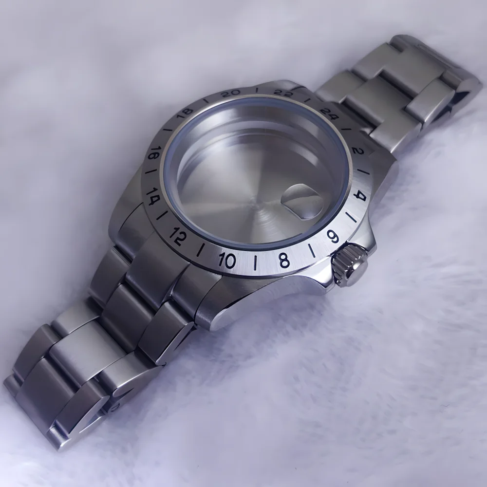 ساعة رجالية 39 ملم بحزام فولاذي، إطار ثابت، زجاج مكبر من الياقوت، مناسب لملحقات حركة NH34/ NH35/ NH36