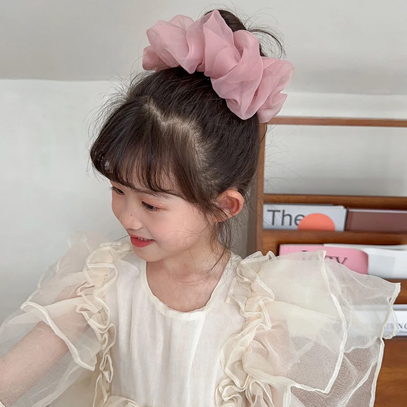 Women Sweet Fairy Organza Chiffon Oversized Hair Scrunchies Solid Color Elastic Hair Bands Hair Ties Mesh Thin Hair Accessories