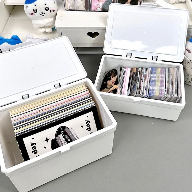 White Plastic Card Storage Box Kpop Idol Small Card Holder Photocard Storage Box Desktop Stationery Classification Organizer Box