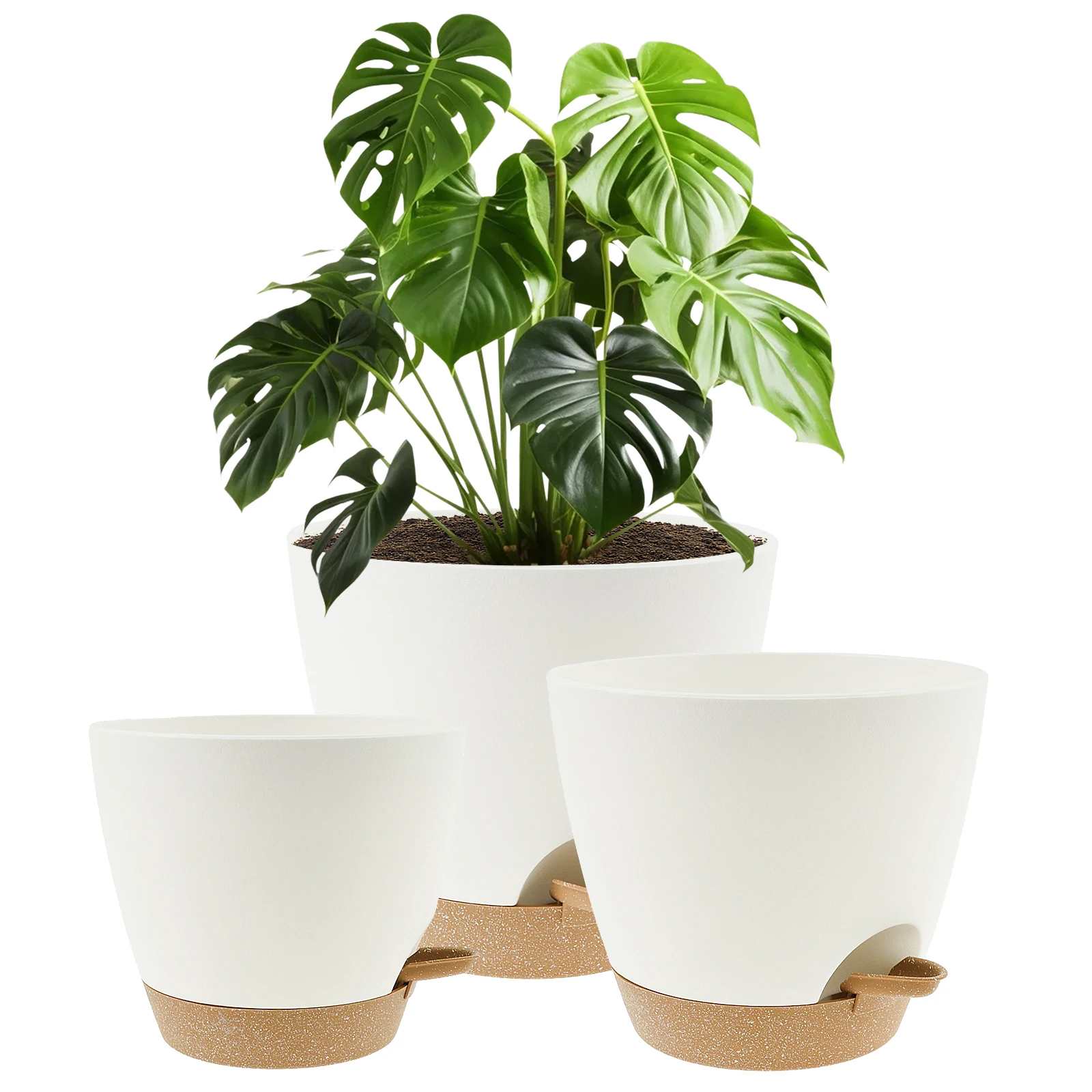3Pcs Self Watering Flower Pot Automatic Water Absorption Cotton Rope Hydroponics Plants Pot with Reservoir Drainage Holes Indoor