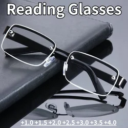 2023 New Retro rimless crystal ultra light presbyopic glasses HD anti blue light comfortable reading glasses +100-+400