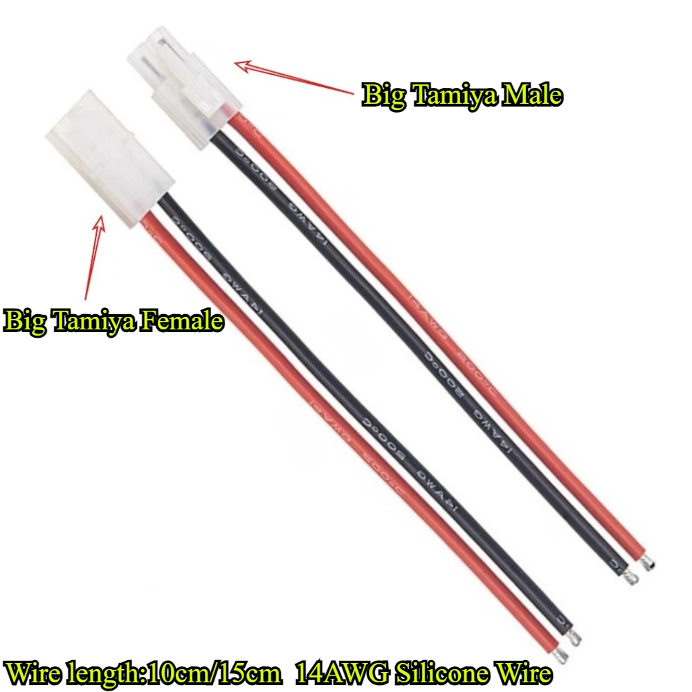 Big/Small Tamiya Plug Male Female Connector Adapter with 10cm/15cm 14/16AWG Silicone Wire Cable for RC Car Lipo Battery Charger