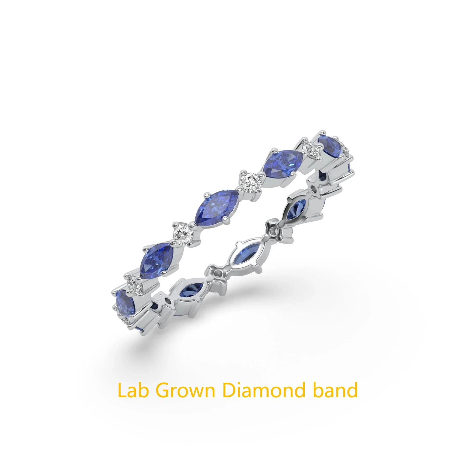 

Lab Blue Sapphire Marquise 1.5*3mm Each & Lab Grown Diamond Round Shape 1.5mm Each DEF VS-VVS Eternity Ring For Lady