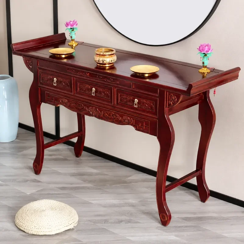 Solid Wood Buddhist Offering Table Chinese Style Incense Burner Stand Home Decor Altar for Buddha Statue Worship Furniture