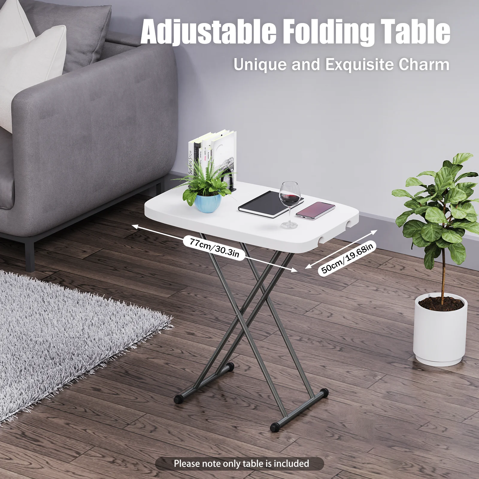 

Multi-Functional Folding Table 77x50cm, 3 Height Adjustable Portable Desk for Living Room, Camping & Bedside Use