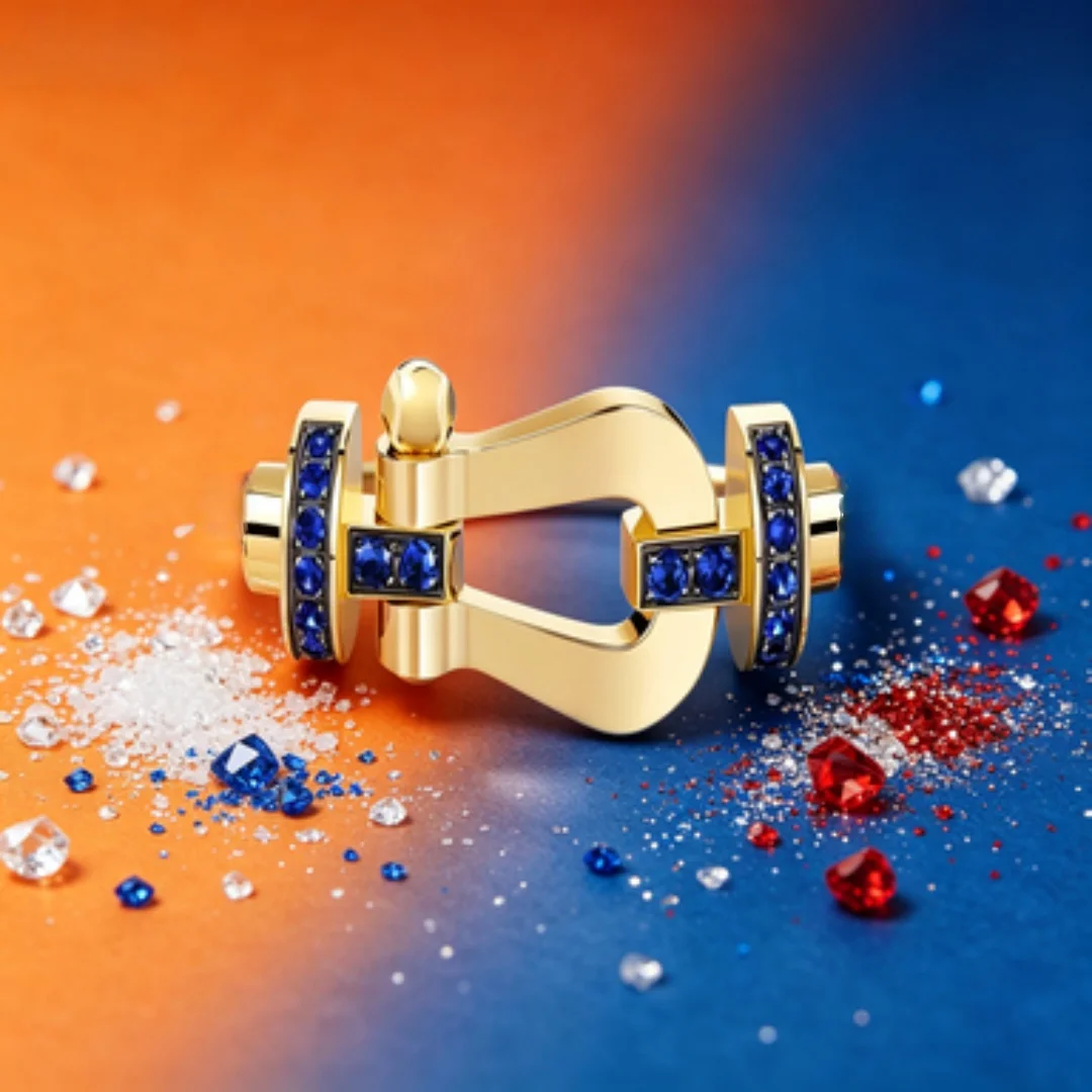 

Luxury banquet style jewelry with sapphire inlaid gold horseshoe buckle bracelet