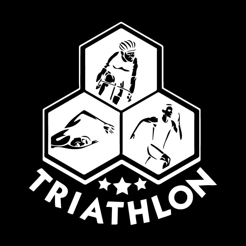 Triathlon Swimming Cycling Running Sports PVC Car Sticker Scratch Cover Decorative Applique Creative Black/White,16cm*15cm