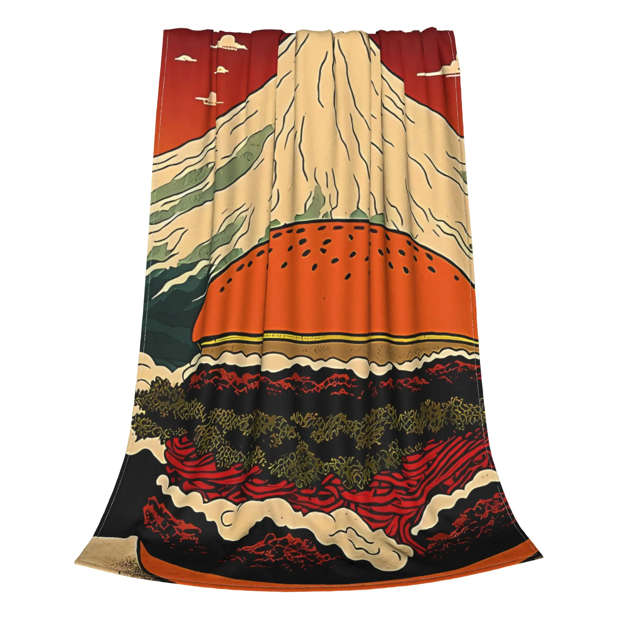 1PC Home Cute Room Decor Ukiyoe Burger Blanket Throw Blanket Hamburger Novelty Warm Blanket All Season