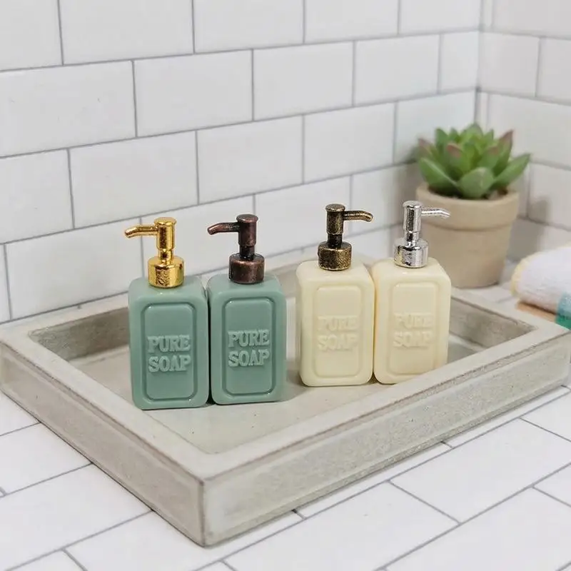 Distributeur de savon miniature pour maison de poupée, 4 pièces, petites bouteilles, accessoires de jeu d'imitation pour enfants, jeu de simulation de salle de bain