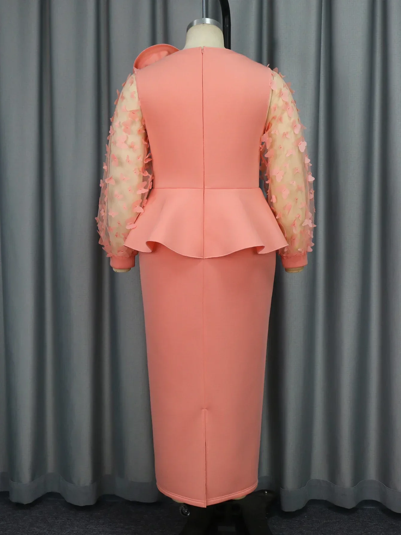 ONTINVA Women Pink Sweet Party Dress Tulle Patchwork Butterfly Long Sleeve Slim Fit Ruffle Wedding Guest Prom Gowns Plus Size