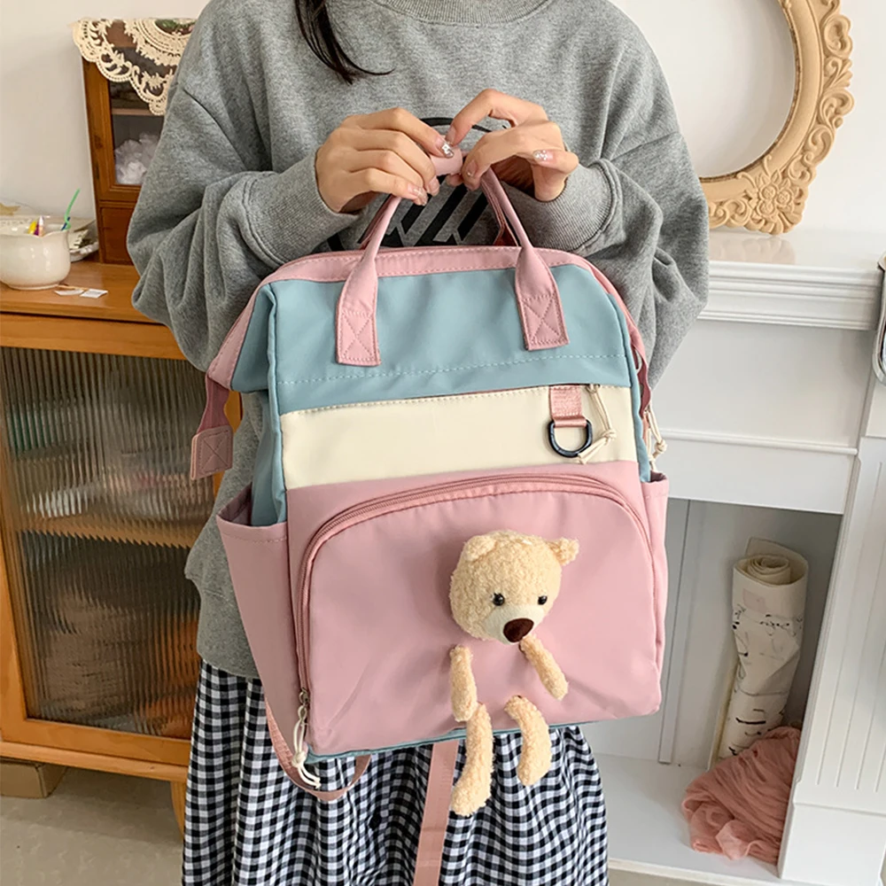 Sac à dos décontracté multifonction avec ours mignon pour femme, sac à dos de grande capacité pour étudiant, sac à dos pour collège, sac initié Harajuku