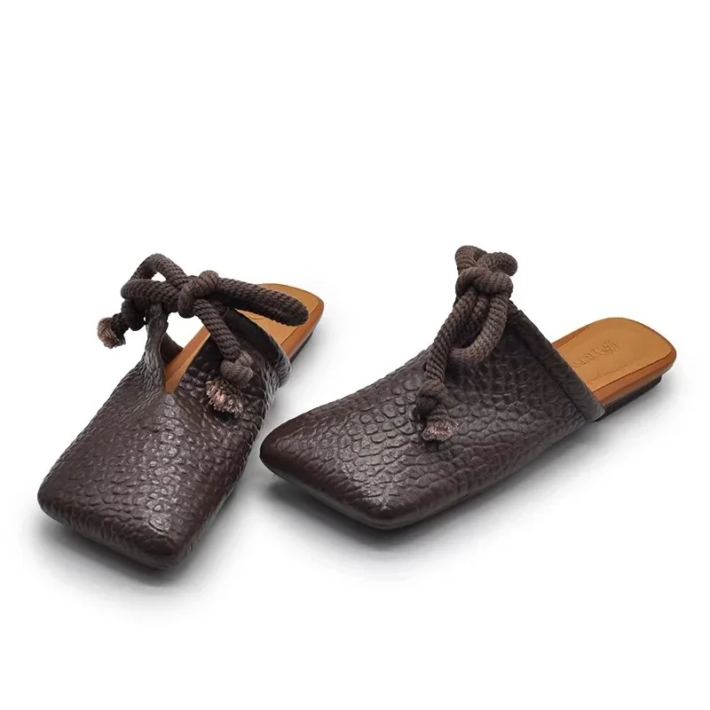 ساحة تو الشقق النعال النساء مصمم البغال أحذية موضة صندل كاجوال 2025 الصيف Slingback الوجه يتخبط Sandalias De Mujer