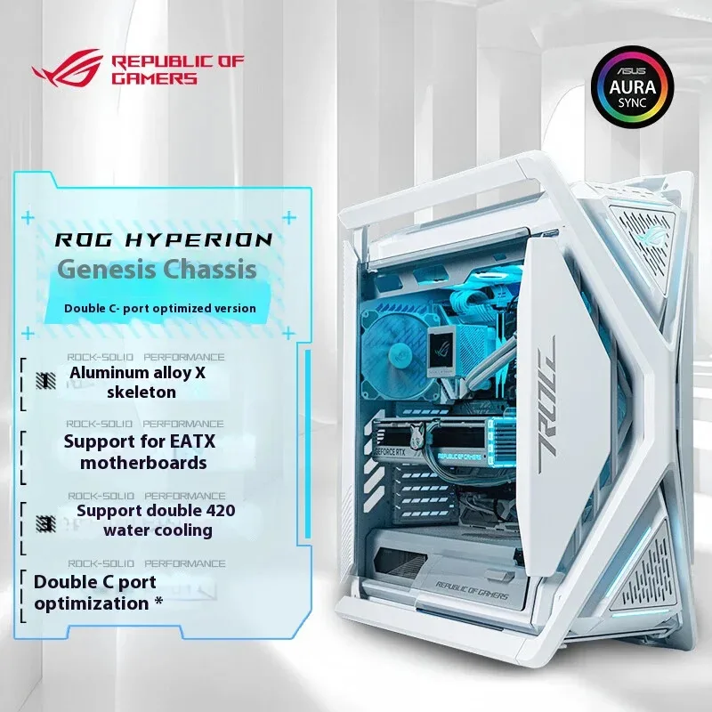 Custodia per PC per computer da gioco desktop ASUS ROG GR701 HYPERION Tower in lega di alluminio bianca tipo X