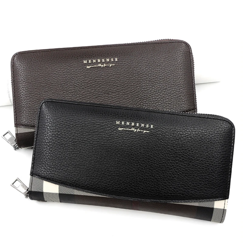 Men's Wallet PU leather Business medium long letter Splice zipper wallet large capacity handbag change card bag Purse Male