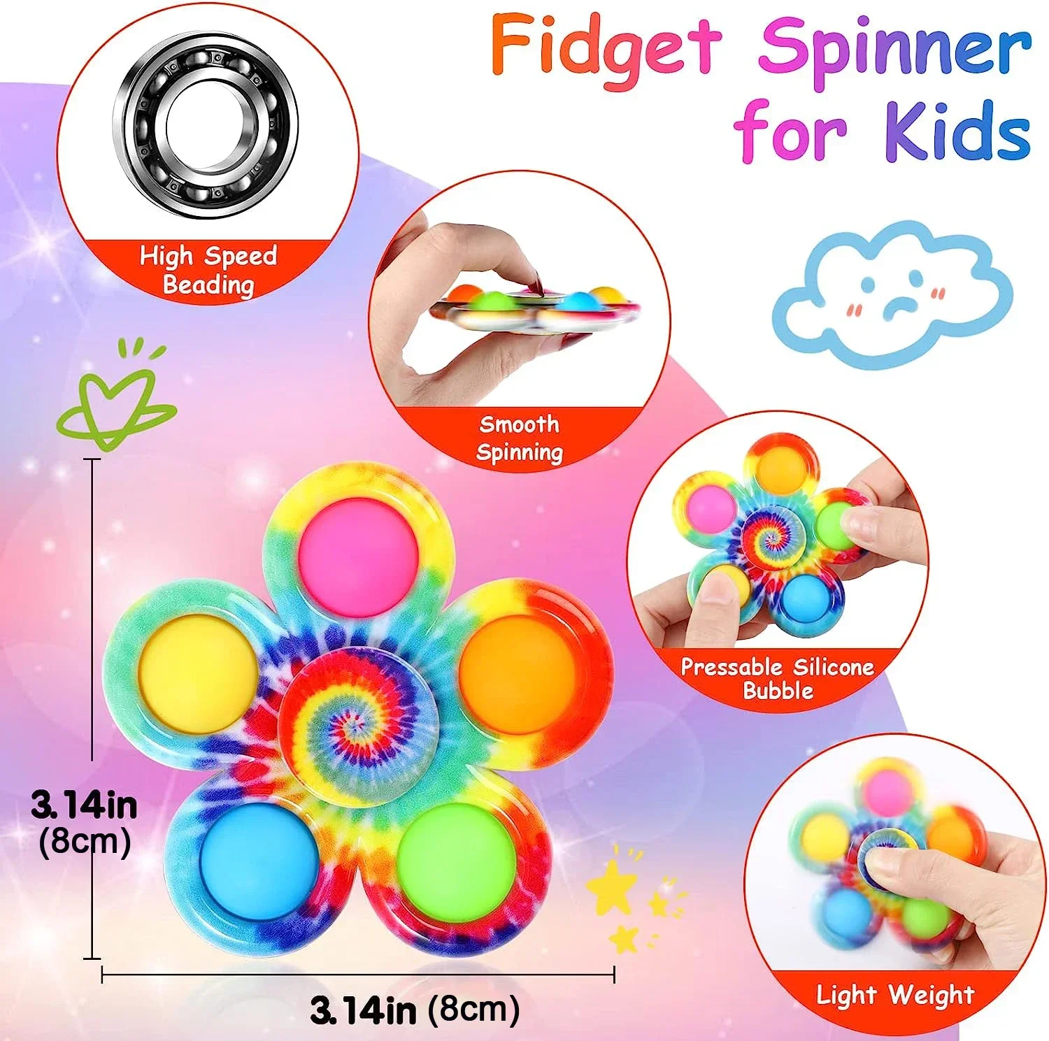 Tie Dye Simple Fidget Spinner para TDAH Ansiedade, Alívio do Estresse, Brinquedos Sensoriais, Finger Push Bubble, Hand Spinner, Presentes para Crianças