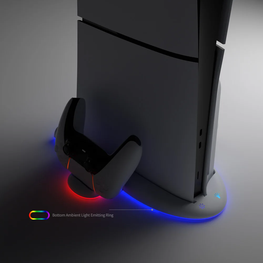 For PS5 Slim Multi-functional Cooling Base for Sony P5 Slim Grip Charge Base with RGB Light Ring