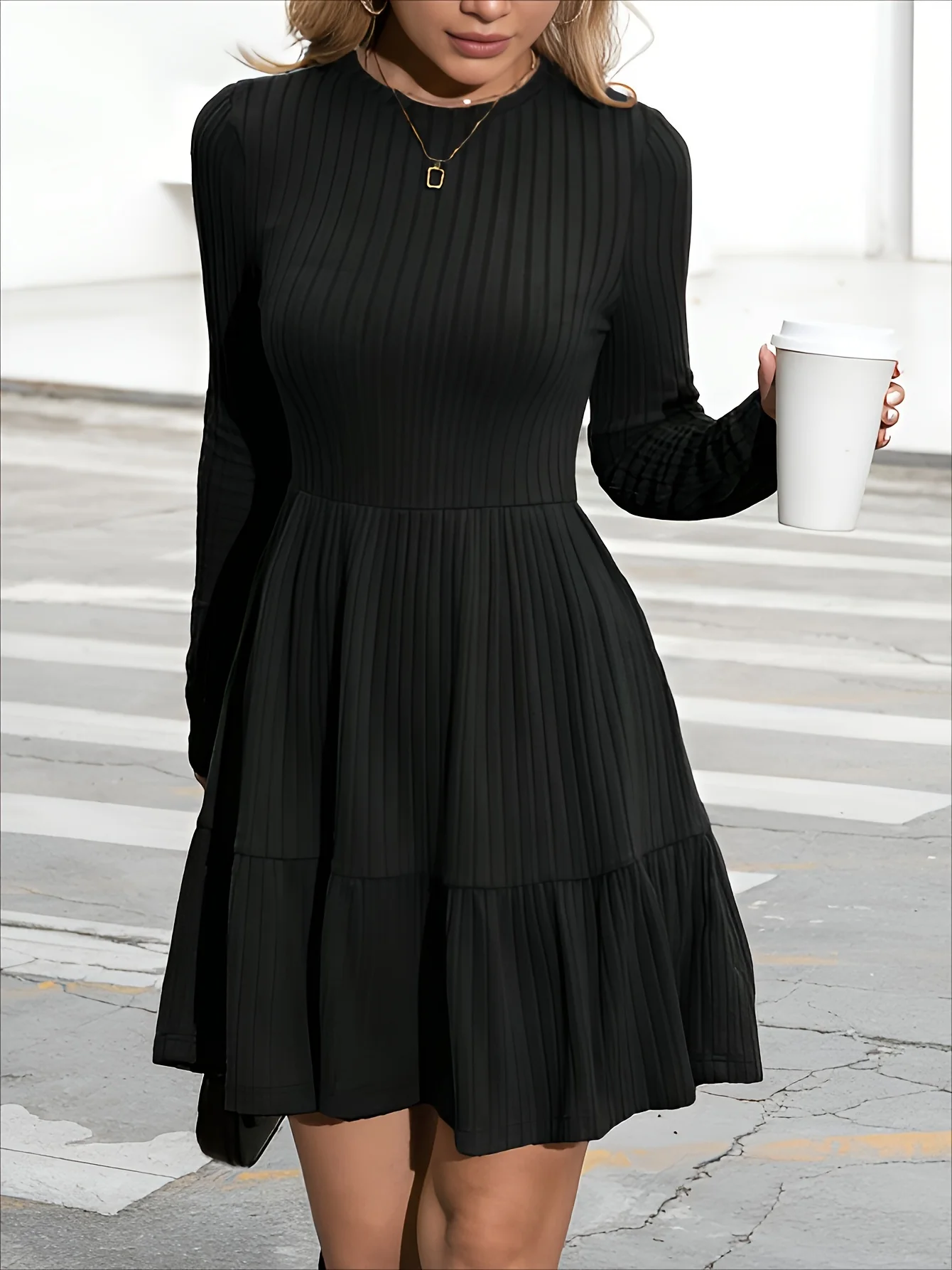 Stylish Long Sleeved Round Neck Women's Dress - Comfortable, Modest, Elegant for Daily Life - Soft Fabric