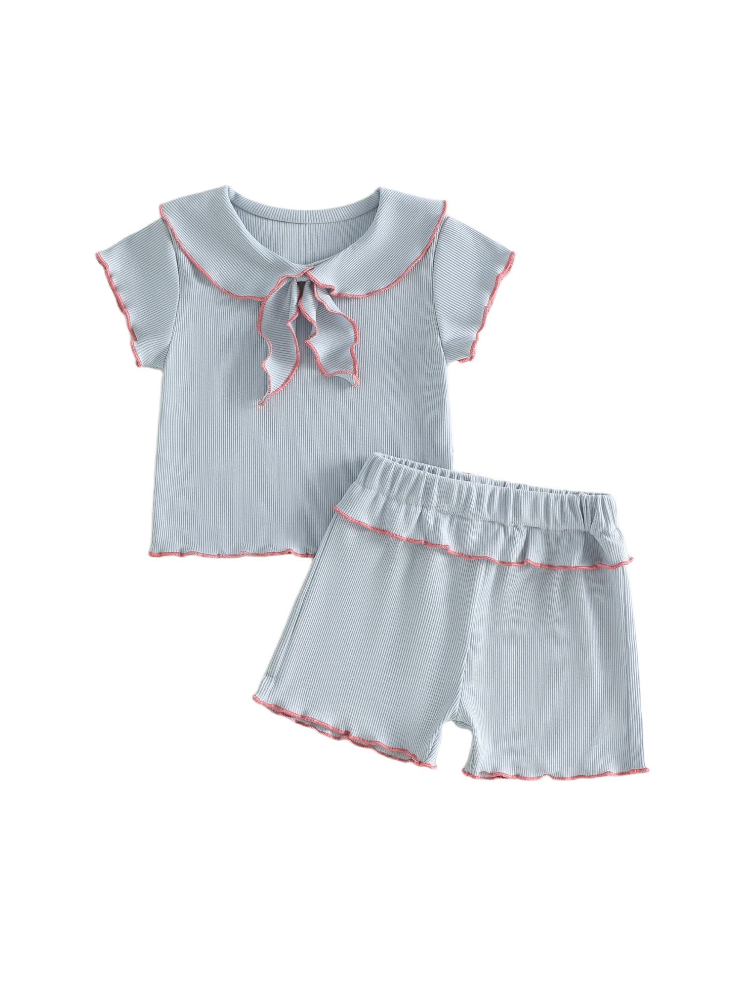 

Adorable Infant Girl Summer Outfit with Striped Sailor Collar Top and Ruffled Shorts - 2 Piece Set for Little Girls