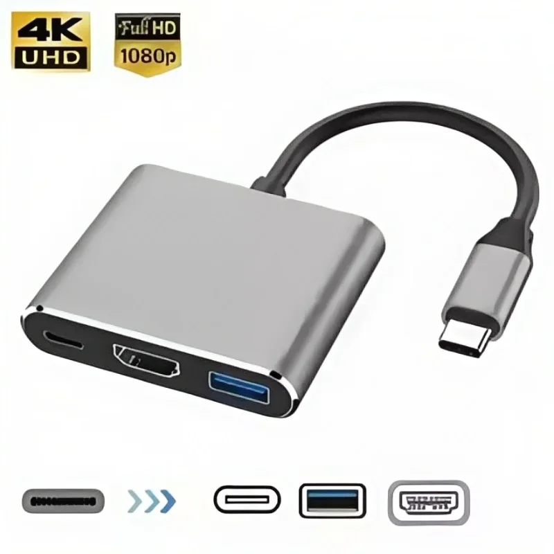 Type-c HUB USB C To HDMI-Compatible Splitter USB-C 3 IN 1 4K HDMI-Compatible USB 3.0 PD Fast Charging Smart Adapter for MacBook
