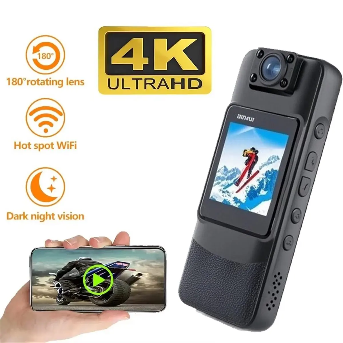 

Цифровая нательная камера Goodidea HD 4K с аккумулятором 1000 мАч, длительной записью, ночным видением, веб-камера, видеорегистратор для использования на улице