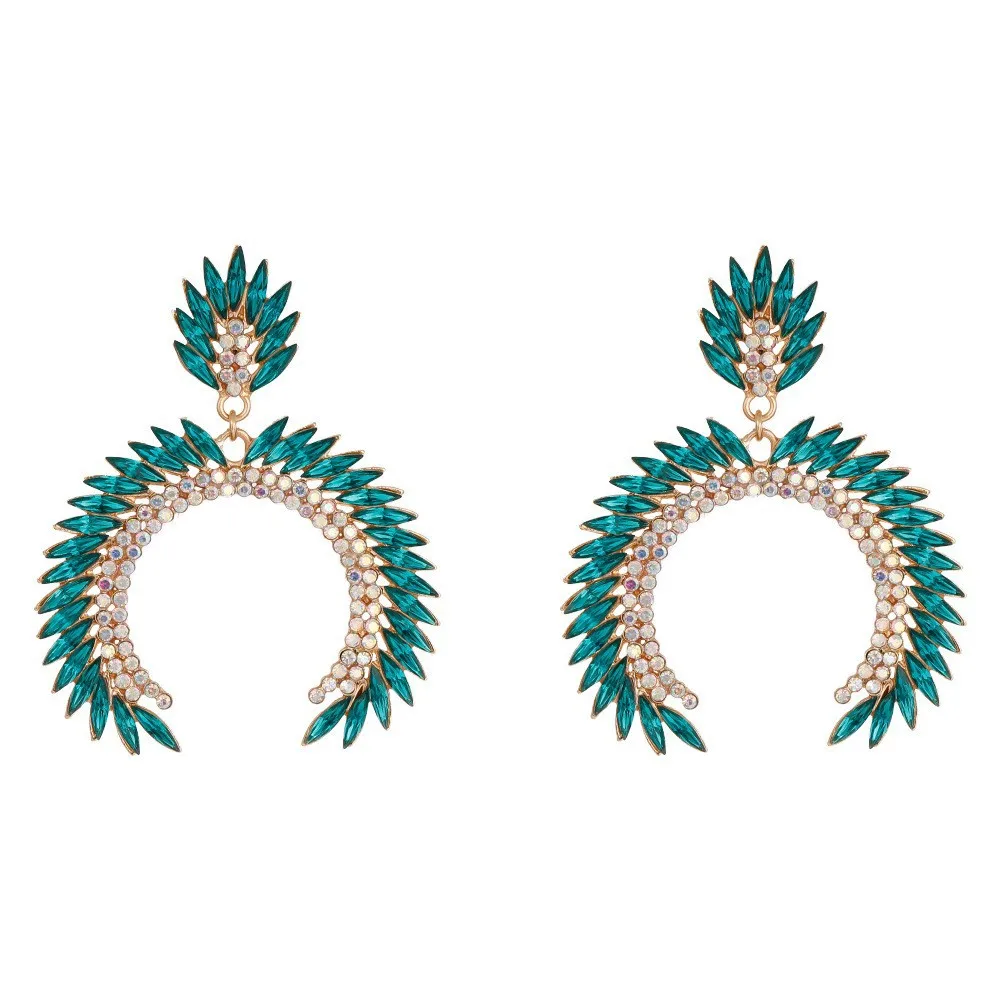 2024 Exaggerated Design Sense Alloy Diamond Geometric C-Shaped Earrings Trendy Street Shooting Color Diamonds Arch Earrings Wome