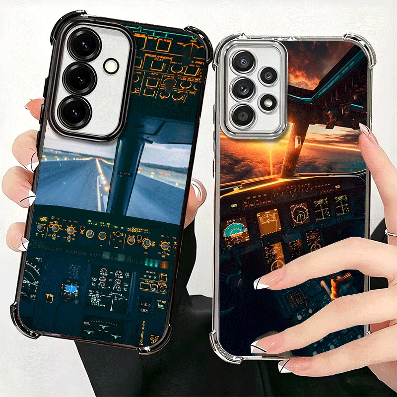 Aviation Aeroplane Pilot Cockpit Plating Phone Case For Samsung A17 A57 A27 A37 A16 A56 A26 A36 A15 A55 A25 A35 A14 A54 A24 A34