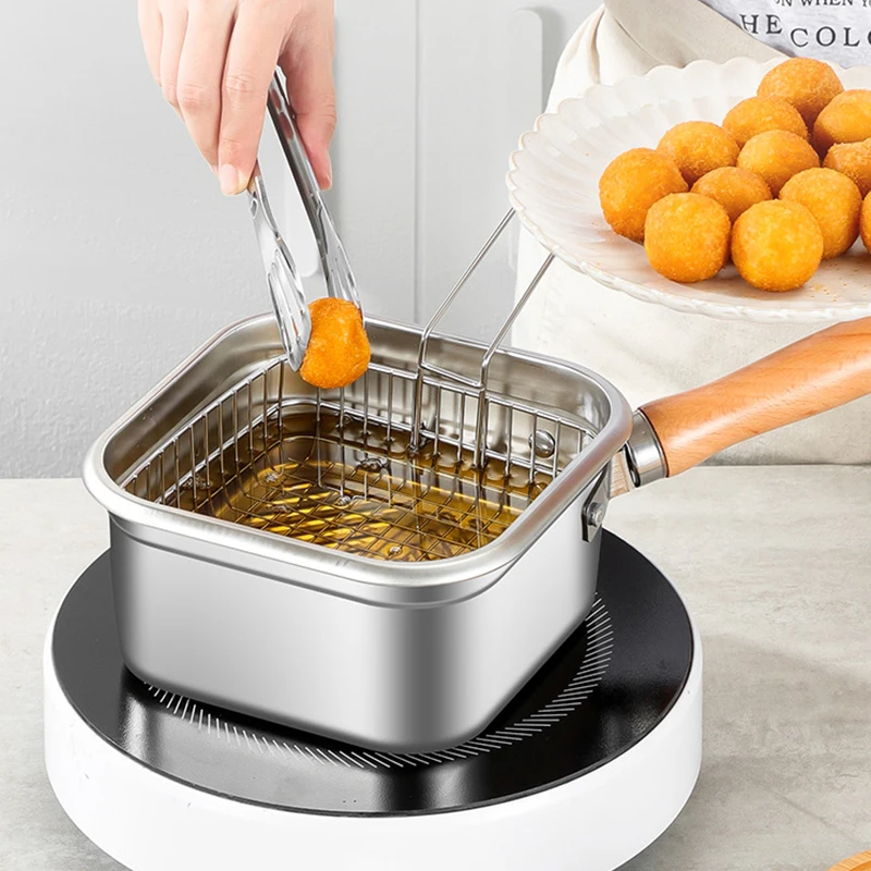New Arrived Detachable Handle Portable Multipurpose Nonstick 2 in 1 Food Container Induction Cookware Cooking Basket Fryer Pot