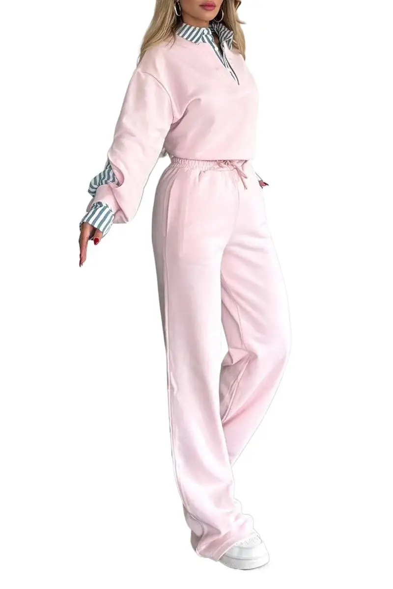 

Новая модная толстовка с цветными блоками + широкие брюки, комплекты из двух предметов, женские осенние повседневные топы, брючный костюм с завязками для женщин