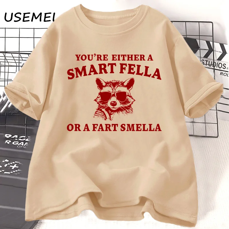 

Are You A Smart Fella or Fart Smella T Shirts Retro Cartoon Trash Panda T Shirt Women Men Casual Cotton Short Sleeve T-shirt Tee