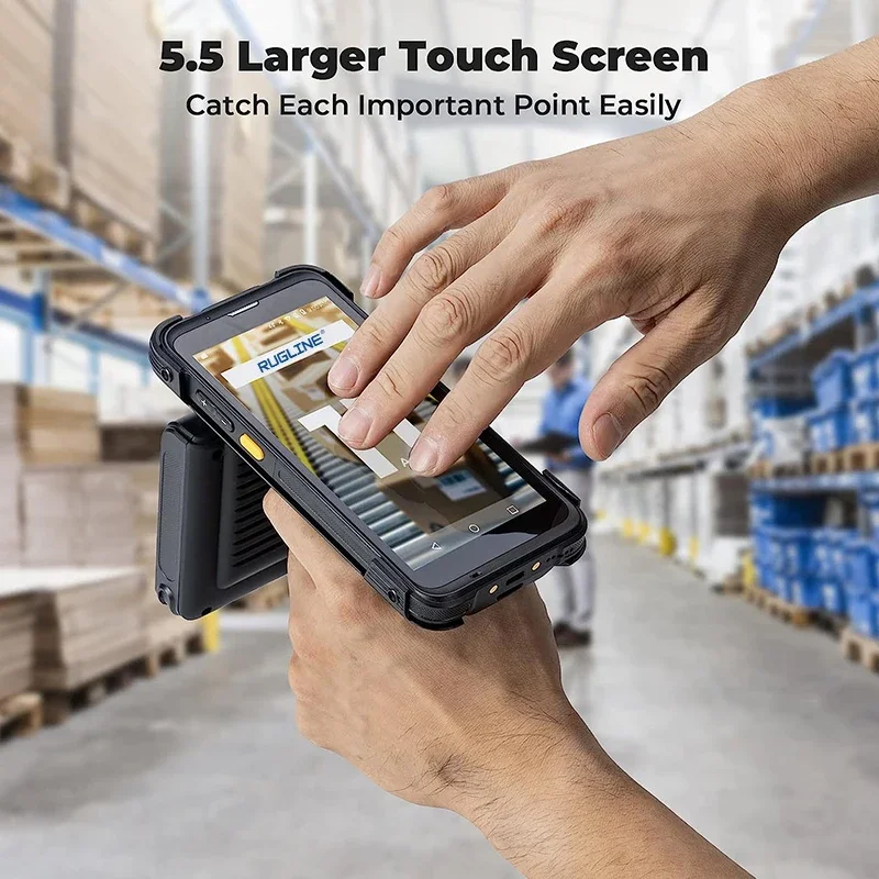 Rugged PDA Handheld Terminal with 5.5-Inch Screen Android 13 OS 1D/2D Barcode Scanner Pistol Grip PSAM Warehouse Scanner