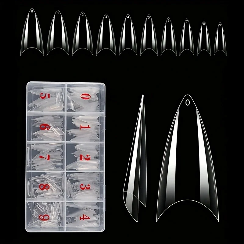 

Stiletto Heel Nail Tip 500 Pieces Short Sharp End Fake Acrylic Nail Tip Half Cover 10 Sizes with Box Suitable for Nail Salon Home DIY (Transparent Natural)