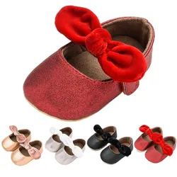 Infant Crib Shoes Girls PU Leather 0-12 Months Princess Slipper Toddler Slip on Anti-Slip Soft Sole Sneakers Baby First Walkers