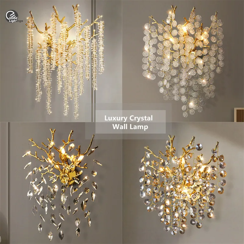 Modern Luxury Crystal Wall Lamp For Living Room Bedroom Bedside Background Wall Villa Light Decor For Home Indoor Fixtures