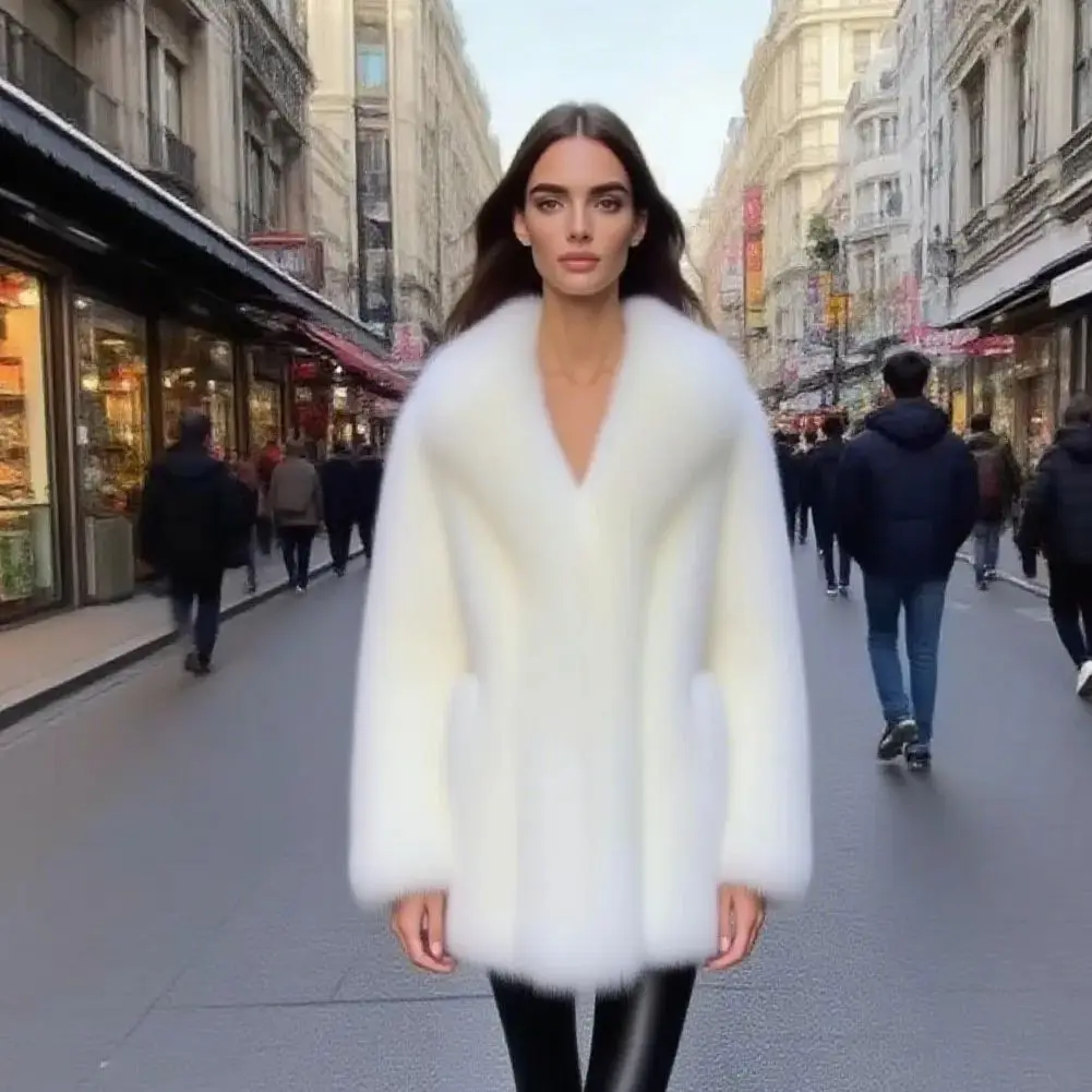 

2025 Winter New Women Faux Fur Jacket Fuzzy Winter Coat Faux Fur Trim Warm Jacket Open Front Cardigan Ladies Fleece Outerwear