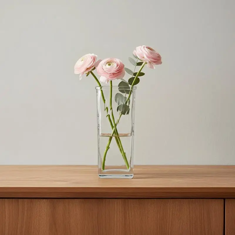 Clear Glass Flower Vase Wavy Textured Design Thick Sturdy Base Perfect For Living Room Dining Table Decor