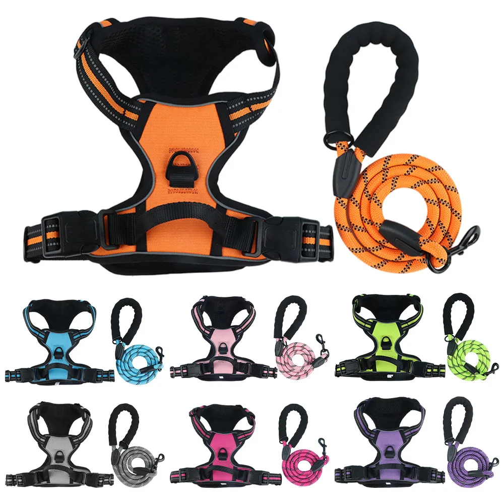 

Регулируемый жилет, шлейка для домашних животных с поводком для маленьких, средних и больших собак, дышащая светоотражающая шлейка для собак для прогулок, бега, тренировок