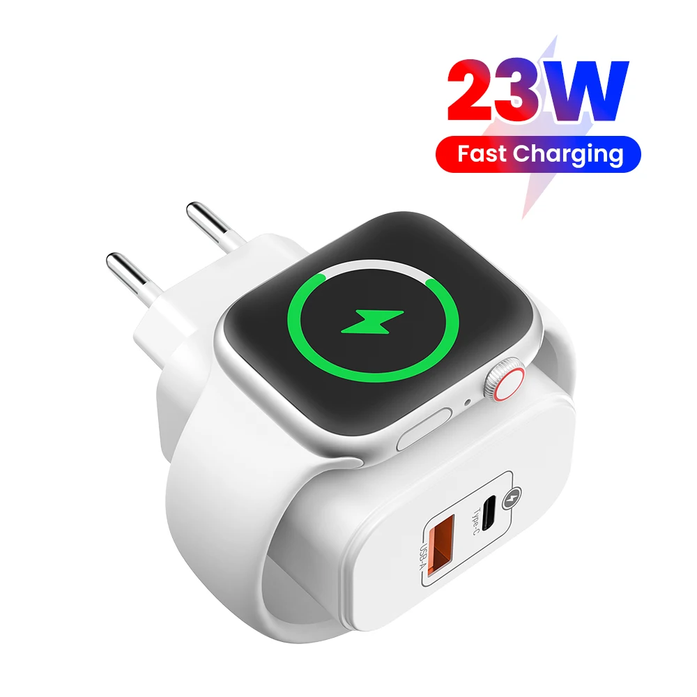 Chargeur sans fil 3 en 1 23W pour Apple Watch Series 11 10 9 8 7 6 5 4 SE Ultra 1/2, charge pour iWatch, chargeur USB pour iPhone