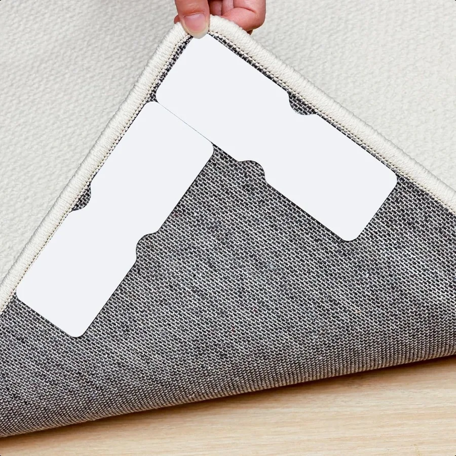 

Rug Tape12Pcs Non Slip Grippers for Rug Double Sided Reusable Rug Stopper Keep Area Rugs Corners from Curling and Bunching Wash