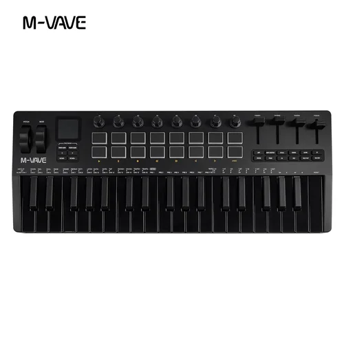 Imagen 2 del producto M-VAVE SMK-37 PRO Controlador MIDI de 37 teclas negro con 16 almohadillas RGB 8 perillas Sintetizador incorporado Teclado portátil Controlador MIDI