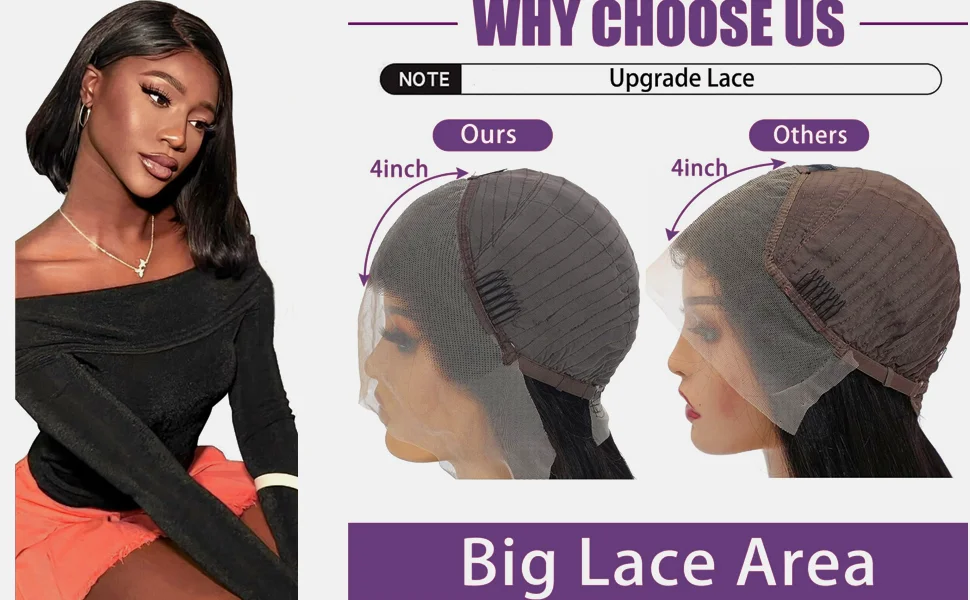 13x4 kurze Bob gerade 4x4 transparente Lace-Front-Perücke 200 % Dichte 100 % Echthaar vorgezupfte Perücken für schwarze Frauen 12 16 Zoll – Detail 3