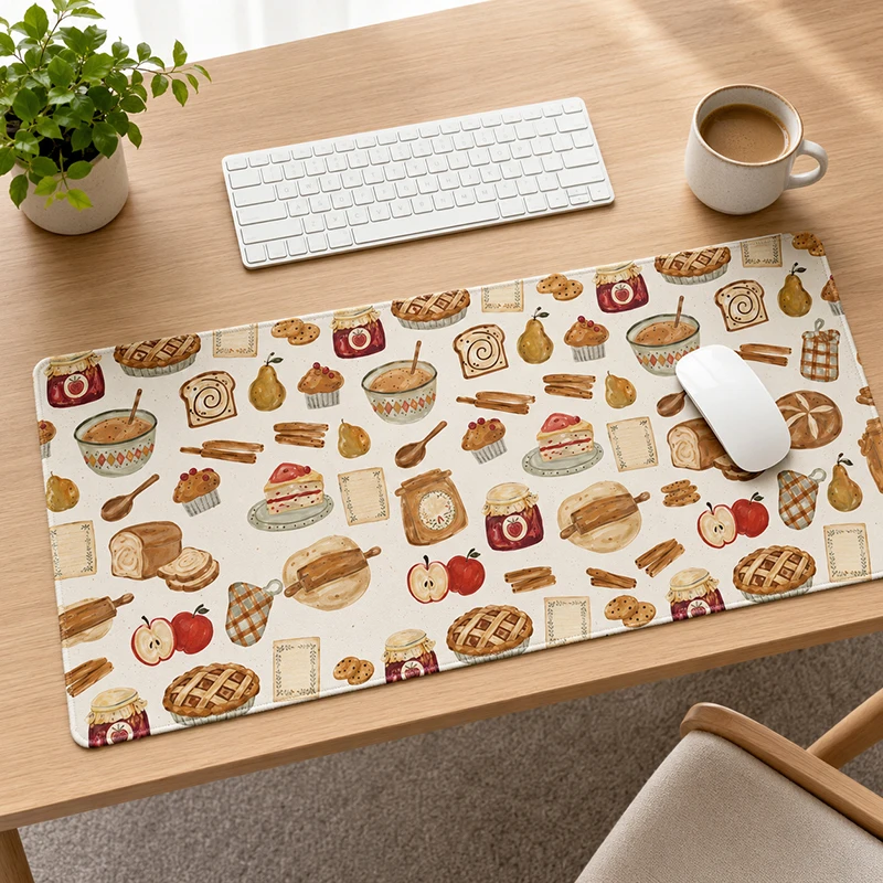 Mouse Pad Hand Drawn Coffee Treats Gamer XL Home HD Custom New Mousepad XXL Natural Rubber Office Office Accessories Table Mat