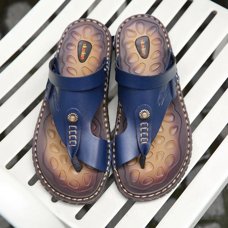 Summer Mens Korean Style Leather Sandals Non Slip Flip Flops Casual Beach Shoes Plus Size