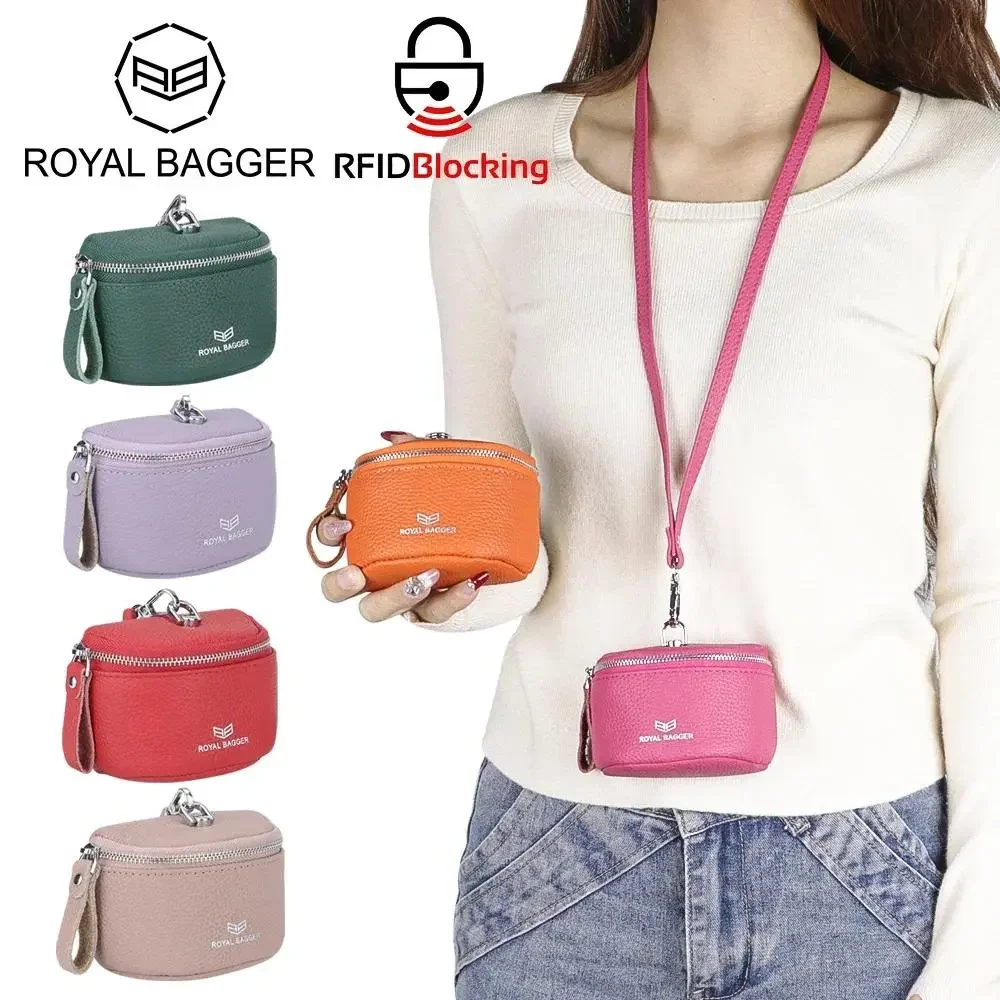 

Симпатичный мини-кошелек для монет Royal Bagger для женщин - с защитой от RFID, из натуральной кожи, модная простая сумка для хранения мелочи 2900