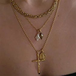 Elegant Irregular Pearl Pendant Cross Necklace for Women Girls Gold Color Chain Natural Stone Wedding Jewelry Gifts 2025 New