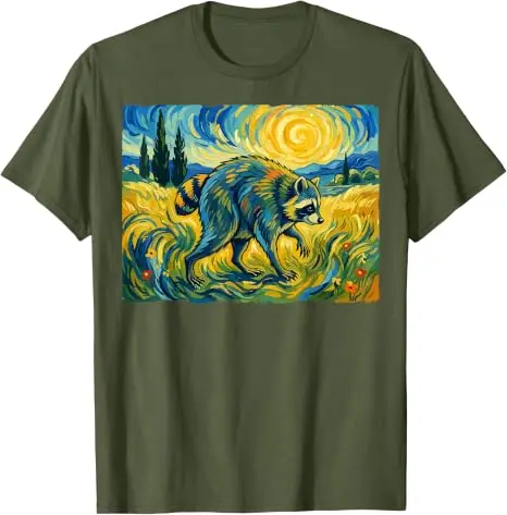 Van Gogh Jimothy Raccoon Animal Graphic Artwork T-Shirt Y2k Art Graphic Apparel Einzigartiges Neuheitsgeschenk Baumwolle Streetwear Kleidung – Detail 9