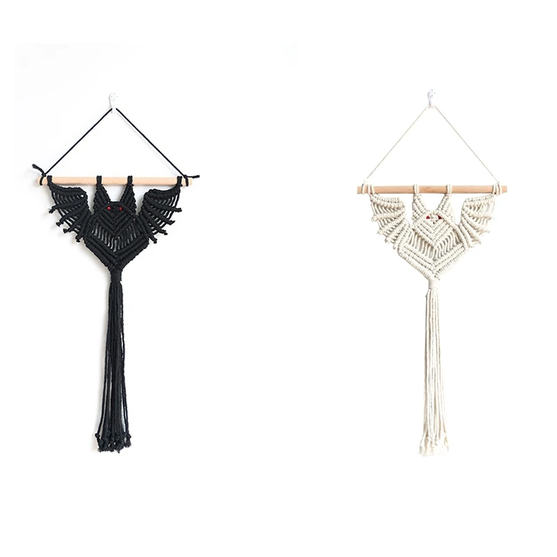 

Halloween Bat Macrame Wall Hanging Geometric Art Decor Handmade Woven Gothic Ornament For Bedroom Beige Durable Easy Install