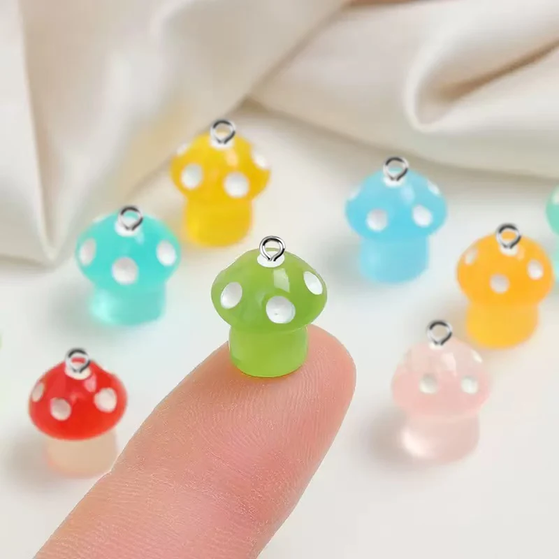 10pcs Luminous Mushroom Charms Resin Pendants For Jewelry Making Accessories DIY Earrings Necklace Keychain image 2